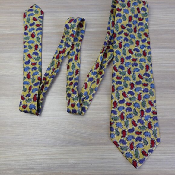 Hugo Boss‎ Neck Tie Mens Yellow Paisley Silk Woven Party Cool Fun Novelty ITALY - Picture 1 of 9